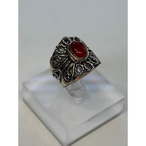 Carnelian Thick Band‎ Sterling Silver Ring Size 9